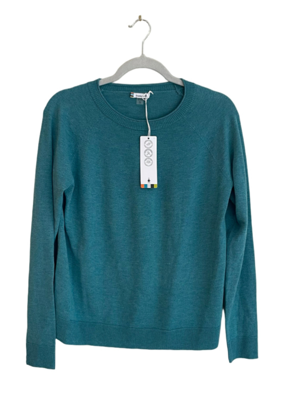 Smartwool Womens S Edgewood Colorblock Crew Sweater Cascade Green Merino NWT